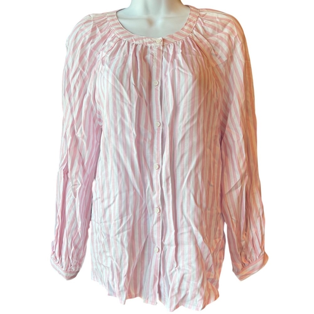 Beachlunchlounge Pink White Stripe Blouse Size X-Small Coastal Preppy